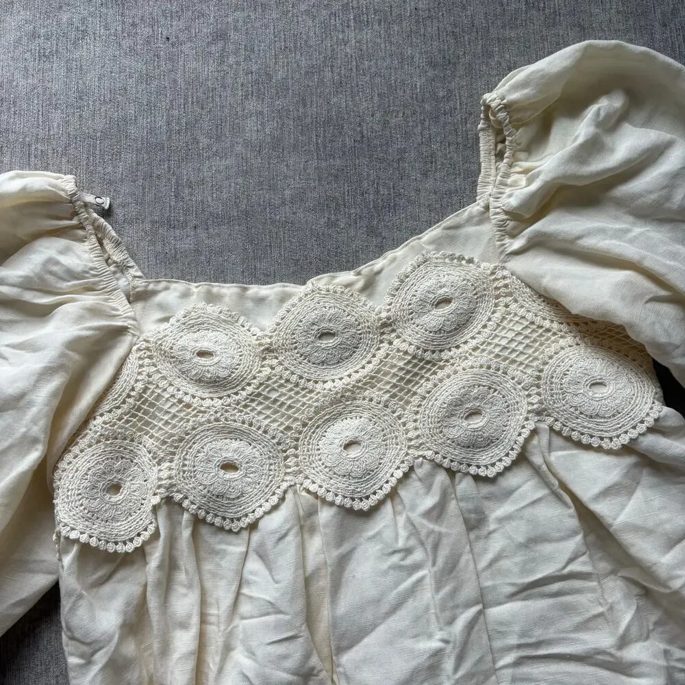 Anthropologie Cream Embroidered Blouse